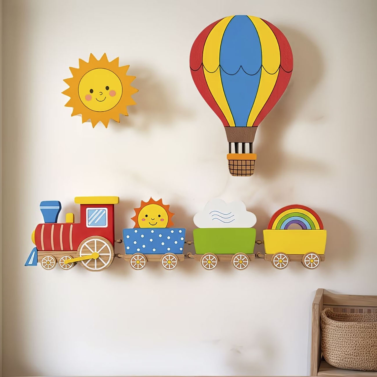 Woodworking For Beginners - 6-delige houten wanddecoratieset voor kinderen, trein-