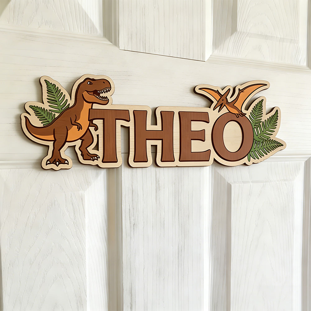 Woodworking For Beginners - Gepersonaliseerd dinosaurusnaambord voor de geliefde baby,