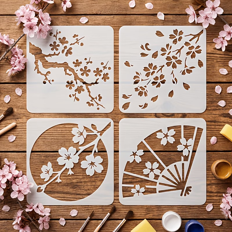 Woodworking Diy Projects - 4 STKS Japanse kersenbloesem stencils herbruikbare
